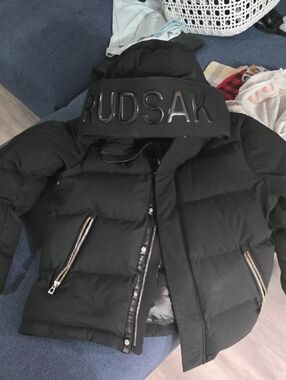 RUDSAK Black Quilted Puffer Jacket with Logo Collar